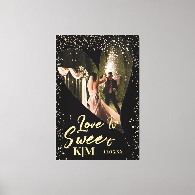 Toile Black Gold Love Is Sweet Mariage Canvas Print (Recto)