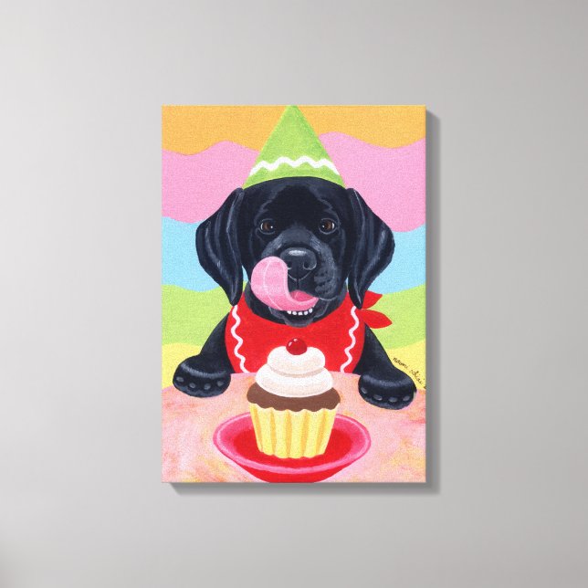 Toile Black Lab Chiot Anniversaire Cupcake Peinture toil (Recto)
