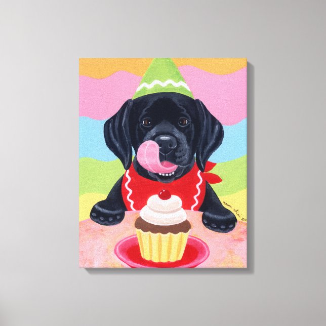 Toile Black Lab Chiot Anniversaire Cupcake Peinture toil (Recto)