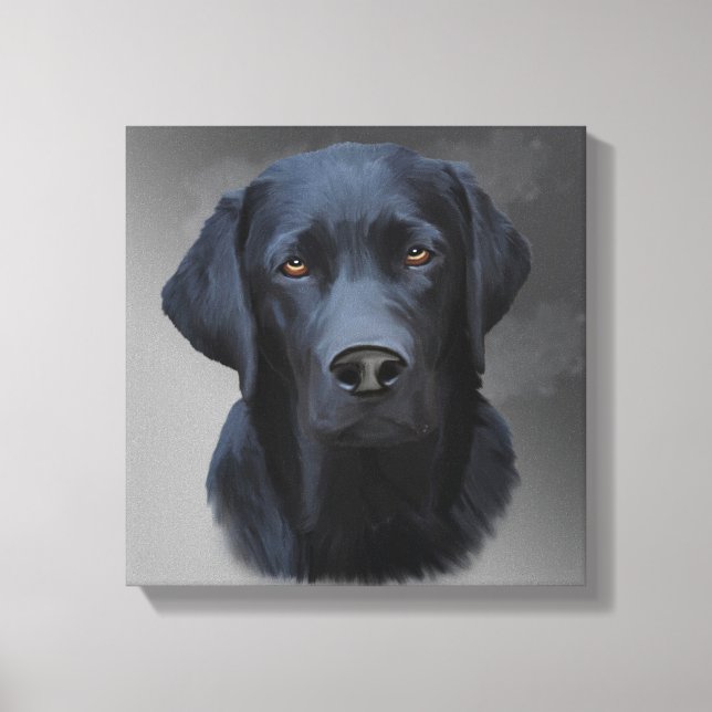 Toile Black Labrador Retriever Chien Portrait Art Peintu (Recto)