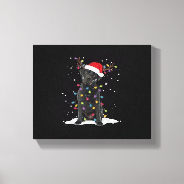 Toile Black Labrador Xmas Dog Christmas Tree Light Class (Recto)