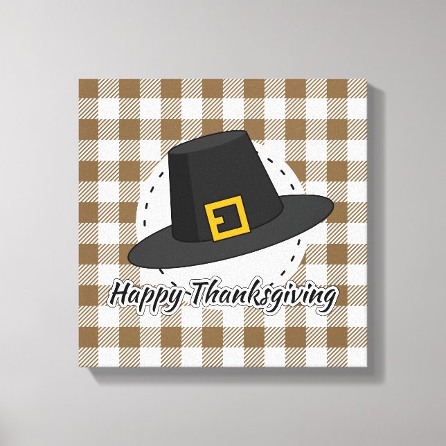 Toile Black Pilgrim Hat on Brown Plaid - Thanksgiving (Recto)