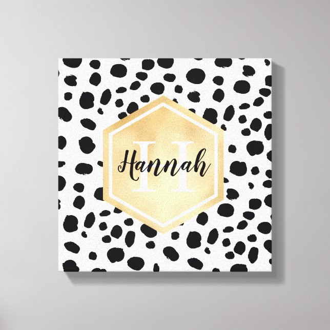 Toile Black White Spots Motif Gold Monogramme (Recto)