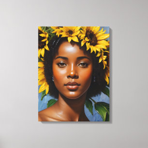 Toile Black Woman Sunflower Portrait Art