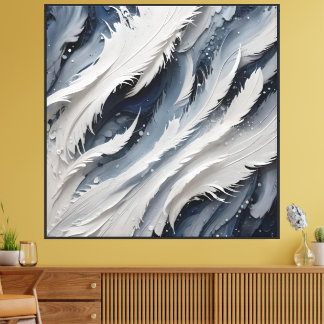 Toile Blanc esthétique plumeux et bleu