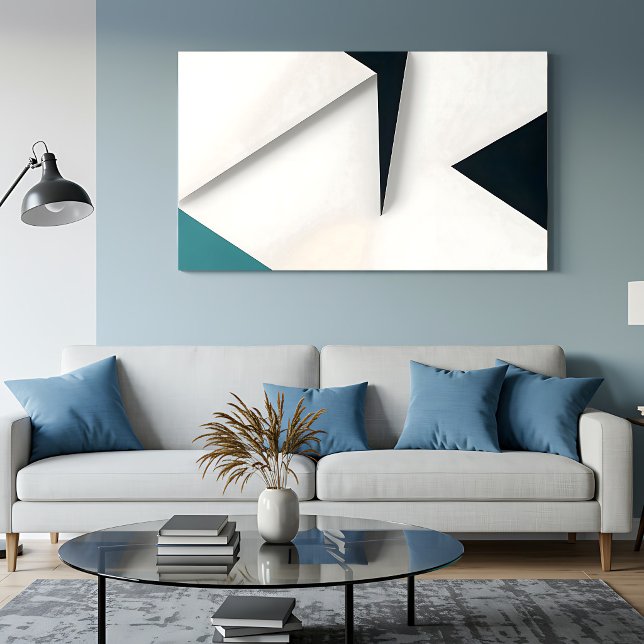 Toile Blanc Moderne Marine Sarcelle Abstrait Géométrique (Créateur téléchargé)