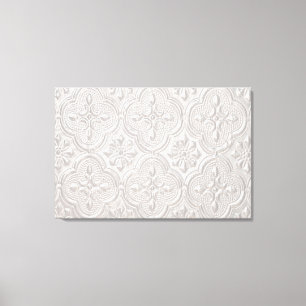Toile Blanc sur motif floral blanc