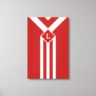 Toile Blancs et Chevrons sur Rouge avec Monogramme