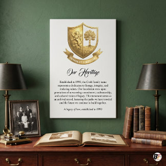 Toile Blason de Famille Personnalisé en Or Couronne de F