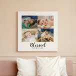 Toile Blessé Script Personnalisé Baby 4 Photo Collage<br><div class="desc">Facile modèle photo pour ajouter vos photos précieuses et peut aussi personnaliser avec votre date de naissance et le mot désiré.</div>