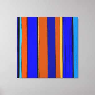 Toile Bleu Abstrait Et Orange 930 - Bandes Verticales