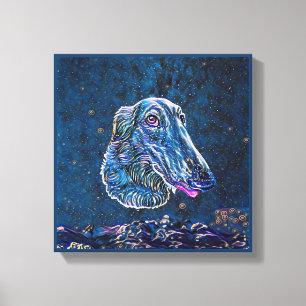 Toile Bleu Borzoi Starry Style de peinture nocturne étoi