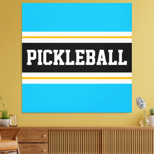 Toile Bleu clair bleu noir jaune PICKLEBALL rayures