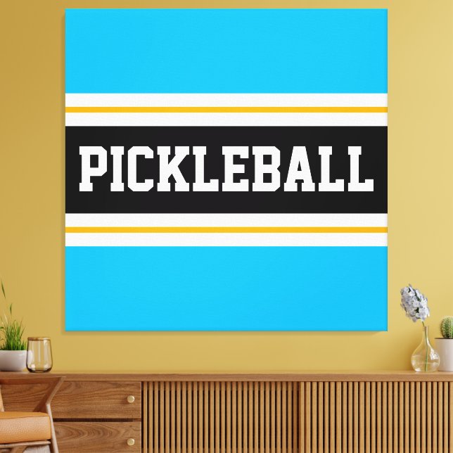 Toile Bleu clair bleu noir jaune PICKLEBALL rayures (Insitu(Salon))