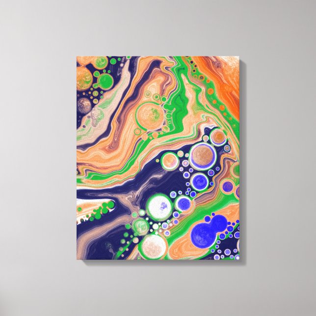 Toile Bleu, corail et vert pour la peinture Fluid Art (Recto)