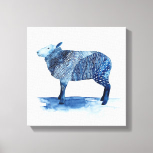 Toile Bleu de cobalt Animaux de ferme - Moutons