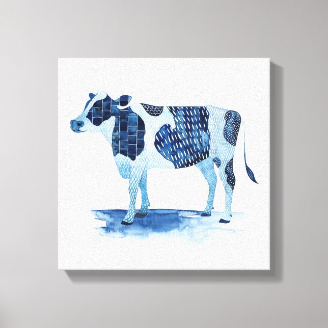 Toile Bleu de cobalt Animaux de ferme - Vache (Recto)
