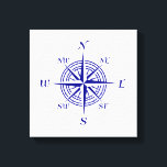 Toile Bleu de marine sur blanc Décor côtier Rose de bous<br><div class="desc">Décor côtier sur le thème marin de style vintage marine bleu marine boussole rose sur blanc. Design nautique pour la vie côtière ou la décoration de plage. Idéal pour un gîte balnéaire ou une maison de plage.</div>