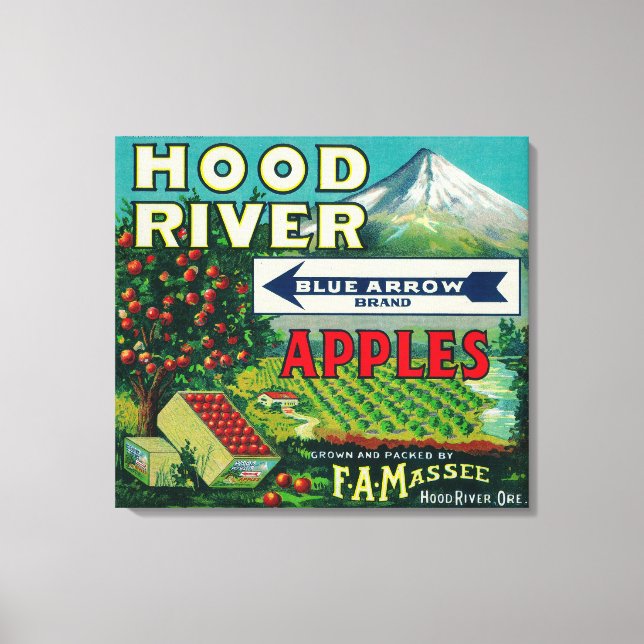 Toile Bleu Flèche Apple Crate Label Hood River, OU (Recto)