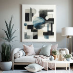 Toile Bleu gris foncé Beige Noir Abstrait Art Motif<br><div class="desc">Entrez dans un monde où la simplicité et le raffinement côtoient cet art de toile enveloppé de style minimaliste Bauhaus vintage. Le design incarne le principe de forme Bauhaus suivant la fonction, avec un gris foncé, bleu, beige, noir et blanc de couleur abstraite formes art motif esthétique à la fois...</div>