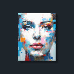 Toile Bleu & Gris Pop Art Beauté Portrait|Bars couleur<br><div class="desc">Un personnage féminin au-dessus d'un visage, dans le style vibrant de l'art pop. Avec des tons gris pastel et bleu vif, cette oeuvre d'art est un régal visuel. Avec son style d'impasto coloré, c'est un mélange original de belles figures pointillées et romantiques. Découvrez notre collection de décors uniques, de t-shirts...</div>