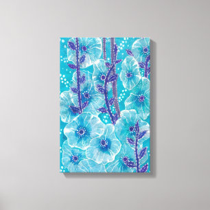 Toile Bleu Hollyhock Malve Fleur de Malva peinture flora