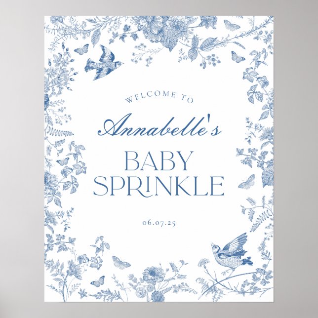 Toile bleu Jouy Floral Baby Sprinkle Affiche de bi (Devant)