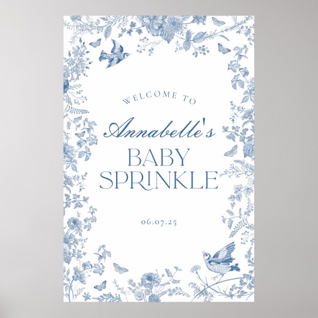 Toile bleu Jouy Floral Baby Sprinkle Affiche de bi (Devant)