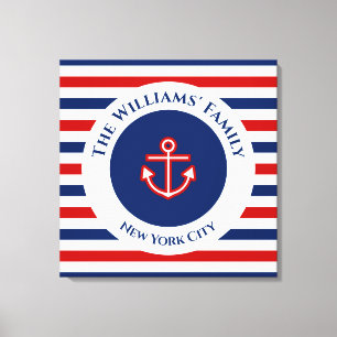 Toile Bleu marine marine naval rayures rouges blanches A