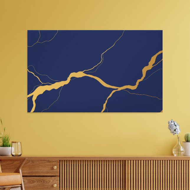 Toile Bleu Nuit et Or Abstrait Kintsugi (Insitu(Salon))