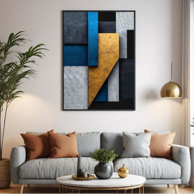 Toile Bleu, Or et Béton (Créateur téléchargé)