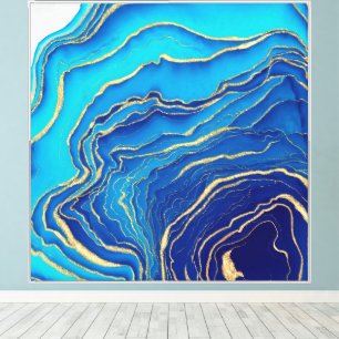 Toile Bleu Or Liquide peinture Fluid Art Abstrait