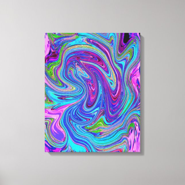 Toile Bleu, Rose et Violet Groovy Art Abstrait Rétro (Recto)