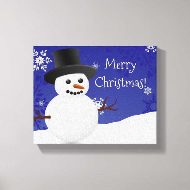 Toile Bleu Snowman scène d'hiver Canvas de Noël Imprimer (Recto)