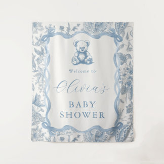 Toile Bleu Teddy Ours Baby shower Tapisserie