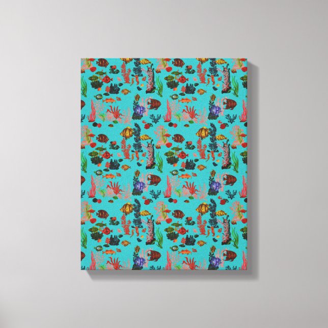 Toile Bleu Tropical Ocean Vie marine Paradise Aquarelle (Recto)