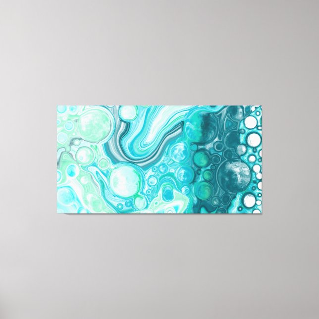 Toile Bleu, Turquoise Mer Vagues et Bulles (Recto)