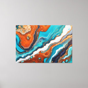 Toile bleu turquoise, rouille et or peinture abstrait