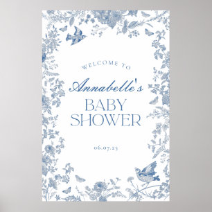 Toile Bleue De Jouy Baby shower Floral Affiche de