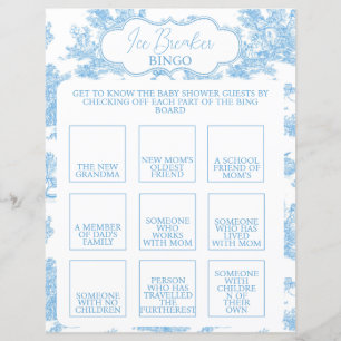 Toile bleue et blanche de Jouy Baby shower Bingo