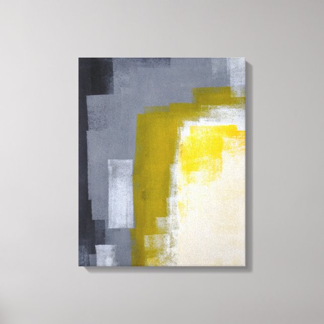 Toile 'Block Party' Gris et Jaune Art Abstrait Imprimer (Recto)