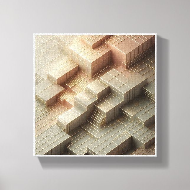 Toile Blocs géométriques isométriques 3D modernes - Or e (Recto)