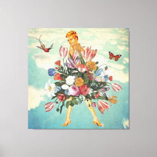 Toile Blonde Girl Bouquet & Sky Retro Collage
