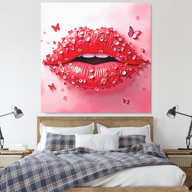 Toile Blooming Lips: Floral Butterfly Kiss (Insitu(Chambre))