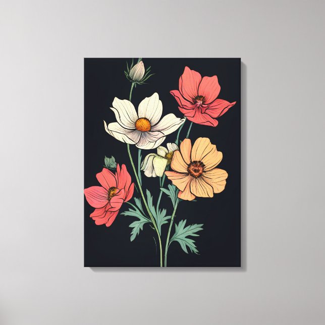Toile Blooms vibrants sur le noir (Recto)