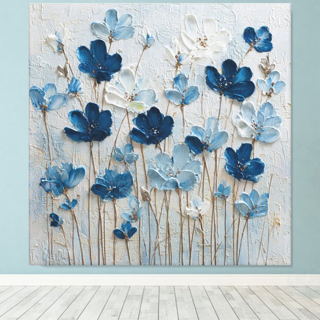Toile Blue and White Bloom Abstract Wall Art (Insitu (Plancher de Bois))