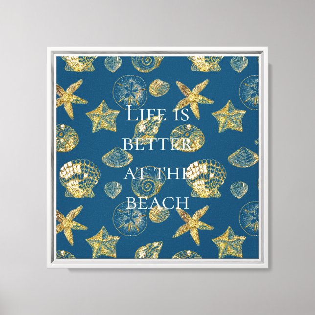 Toile Blue Beach Gold Sea Shells (Recto)