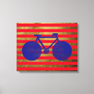 Toile blue bicycle & gol/red stripes