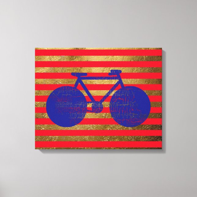 Toile blue bicycle & gol/red stripes (Recto)