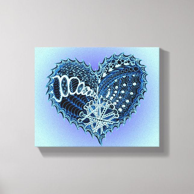 Toile Blue Doodle Heart (Recto)